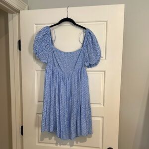 Blue Floral Puff Sleeve Dress